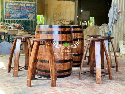 bán bàn thùng rượu gỗ
