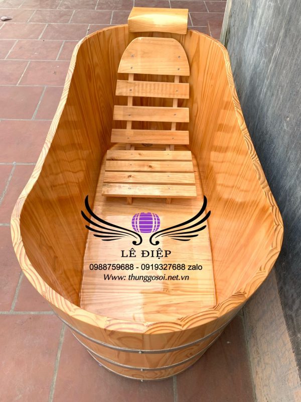 bồn tắm gỗ kèm ghế tựa