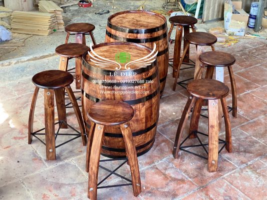 bàn trang trí thùng rượu gỗ giá rẻ