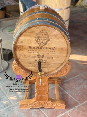 thùng rượu gỗ sồi khắc mặt laze cao cấp