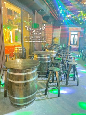 bàn thùng rượu gỗ deco